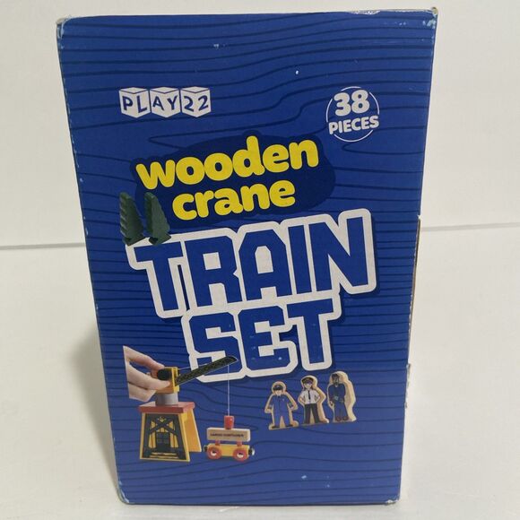 Wooden Crane Train Set Track Cars Working Crane Traffic Cones Trees 38 Pieces - Picture 4 of 6
